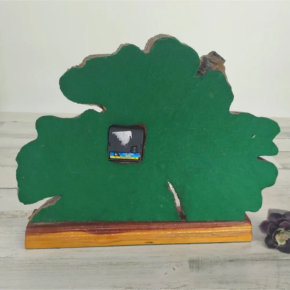 Cedar Vintage Wood Slice Clock Bald Eagles Painted Mantel Clock
